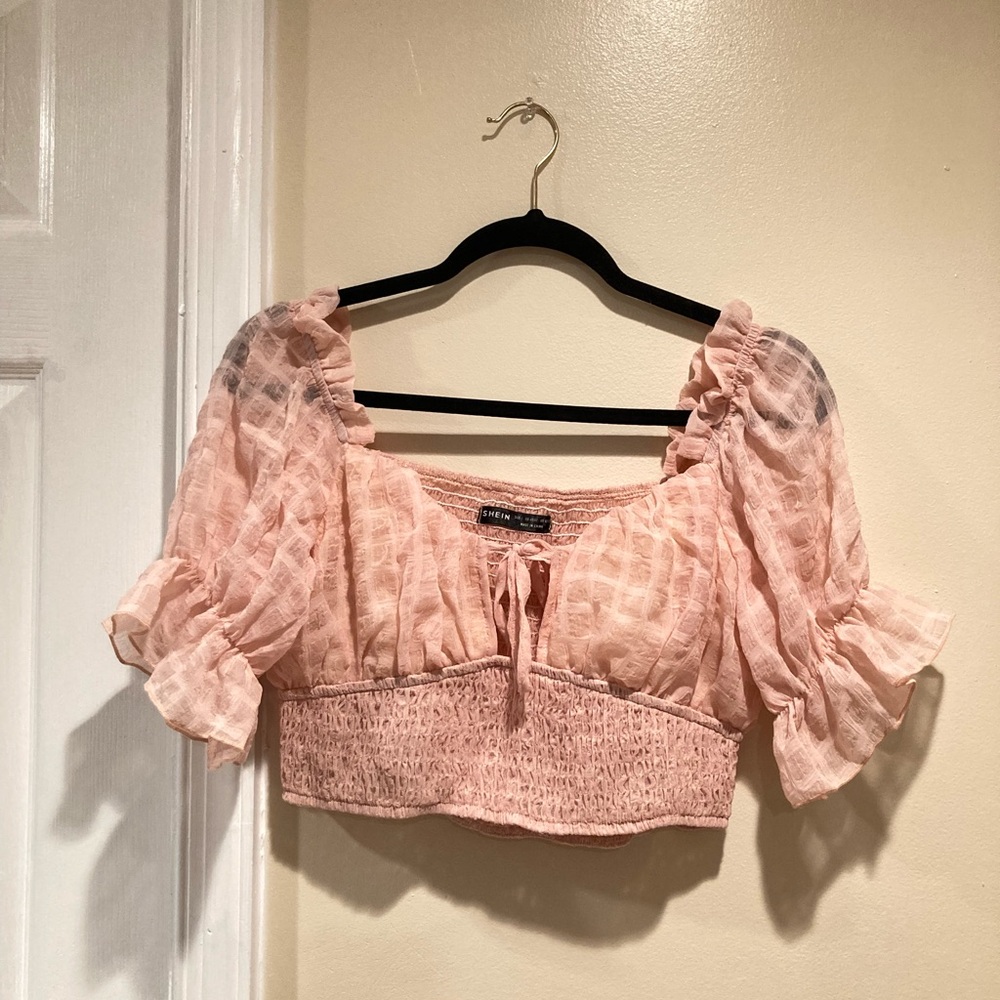 Peach Crop Top Sweetheart Neckline Coquette-Aesthetic Elastic | Large